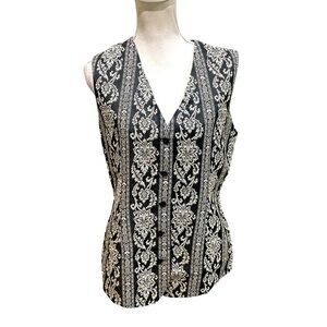 Vtg 90’s Gruppo Americano Studio black & cream brocade print longline vest large